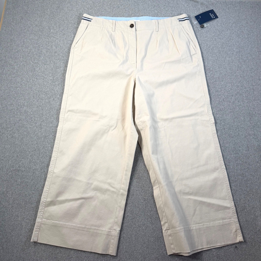 Crown & Ivy Wide Leg Cropped Pants Women's 16 Beige High Rise Pockets New
